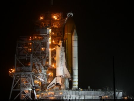 Discovery on pad 39A Discovery on pad 39A, night before her final launch