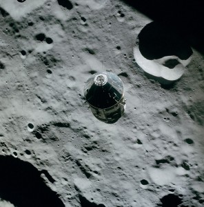 Pre-landing photo of the Command Service Module from the Lunar Module 